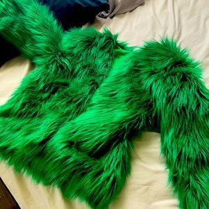 Long green Green faux fur coat